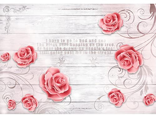 Runa Art Fototapete Blumen Rosen Holz Modern Vlies Wohnzimmer Schlafzimmer - Made in Germany - 308 x 220 cm Rot 9314010a