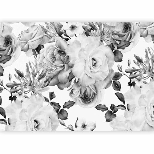 murando - Papier Peint Panoramique Adhésif Nature 343x256 cm - Tapisserie Murale Autocollante Décoration Chambre - Noir gris blanc - Aquarelle fleurs feuilles nature plantes fond b-B-0379-a-b