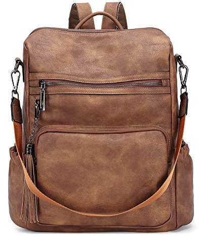 CLUCI Damen Rucksack Weiches Leder Groß Stylisch Frauen Designer Schultertasche Reiserucksack mit Quaste Zweifarbig Braun