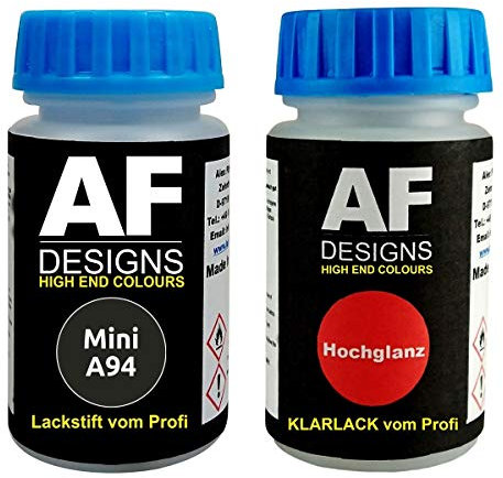 Alex Flittner Designs Lackstift für Mini A94 Midnight Black Metallic + Klarlack je 50ml Autolack Basislack Set
