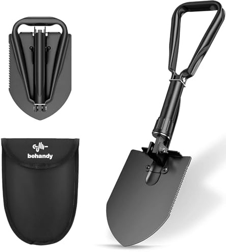 Behandy pala plegable plegable de tres pliegues, pala plegable y pico, herramienta de entrenamiento militar para jardinería, camping, excavación de suciedad, arena, barro y nieve, todoterreno, kit de