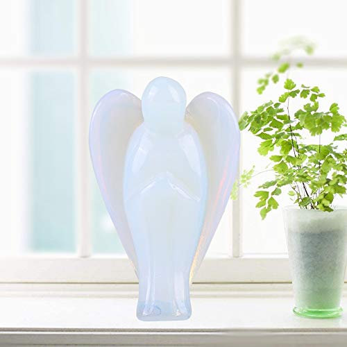 Parluna Heilkristall, Taschenengel, natürlicher Opal 1,5 Zoll Heilungssorgen Stein Engel Form Geschenk Engel Figur Statue für Meditation Yoga