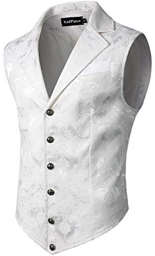 VATPAVE Herren Viktorianischer Anzug Weste Steampunk Gothic Weste X-Large Weiß