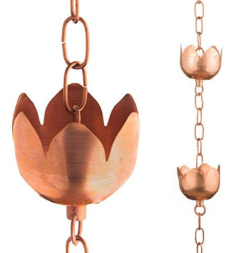 Marrgon Kupfer-Regenkette – dekorative Glockenspiele & Tassen ersetzen Dachrinnen-Fallrohr und leiten Wasser von zu Hause ab für atemberaubende Brunnen-Display – 91 cm lang für universelle Passform –