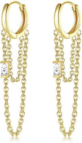 Milacolato 925 Sterling Silber Creolen mit Kette 18 Karat verGoldet Threader Dangle Ohrringe Knorpel Helix Manschette Huggie Ohrringe Hängend Ohrringe für Damen Gold