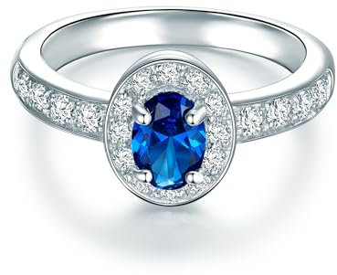 Trilani Damen-Entouragering Sterling Silber Zirkonia blau weiß - Diana Ring Verlobungsring Antragsring