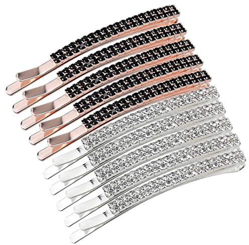 HQdeal 10 Stück Kristall Haarnadeln, Strass Bobby Pin, Diamant Haarspangen, Silber Schwarz Haarnadeln, Metall Haar Klammer Haarschmuck Dekoration für Damen Frauen Mädchen