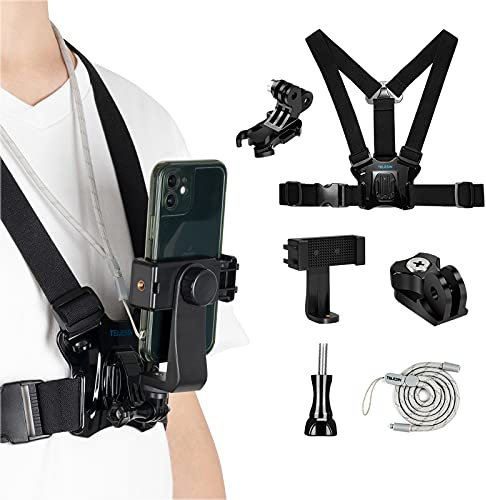 TELESIN Sangle de poitrine universelle pour appareil photo d'action et téléphone - Pour smartphone GoPro Max Hero 13 12 11 10 9 8 7 insta360 X5 X4 X3,ONE X2 DJI Action 4/3 - Kit d'accessoires d'épaule