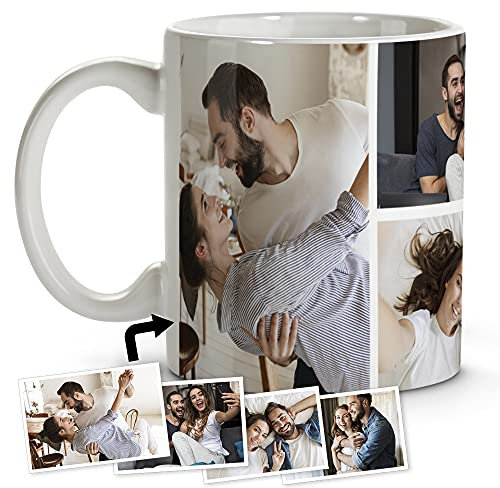 LolaPix Tazas Personalizadas con Foto. Tazas Personalizadas. Tazas Desayuno Originales. Taza de cerámica. Regalos Personalizados. hasta 4 Fotos. Taza Blanca. 4 Fotos