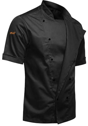 Kochjacke herren Inkl. Kugelknöpfe. Bäckerjacke Kurzarm bügelleicht schmutzabweisend easyClean - Farbe: Schwarz, Größe: 2XL