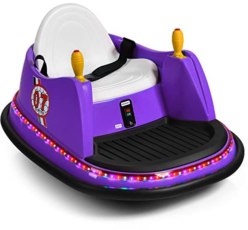 DREAMADE 6V Elektro Autoscooter Kinder mit Lichtern und Musik, Kinderauto 360 Grad drehbar, Elektrofahrzeug für Kinder von 2-5 Jahren (Lila)