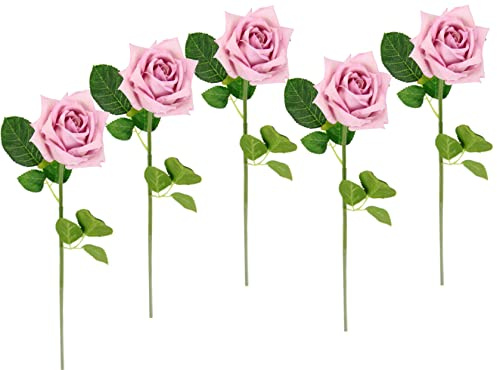 Flair Flower Künstliche Rosen 5er Set Rosa – Kunstblumen Deko Blumen langstielig 45 cm – Deko Seidenrosen für Vase Hochzeit Tischdeko Wohnzimmer Party Frühlingsdeko Blumen