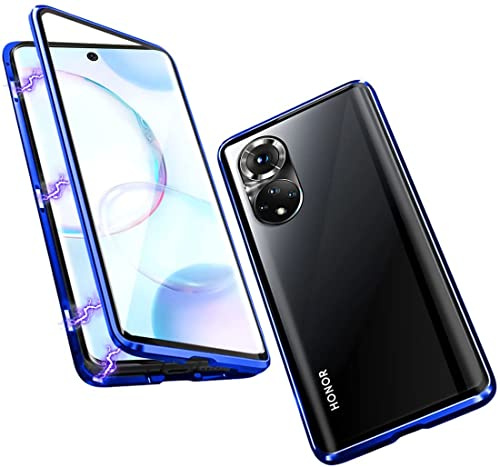 Handyhülle für Huawei nova 9 / Honor 50 Hülle Magnetisch Adsorption, Schutzhülle 360 Grad Komplett Schutz Hülle 2 in 1 Metall Bumper mit Doppelte Seiten Gehärtetes Glas Schutz Cover,Schwarz