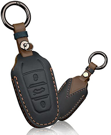HIBEYO Autoschlüssel Hülle Passt für Peugeot 3008 208 508 Schlüsselhülle Cover in Leder Schutzhülle für Citroen C4L DS5 DS6 für Opel Grandland X Schlüsseletui Fernbedienung Schlüsselbund-Schwarz