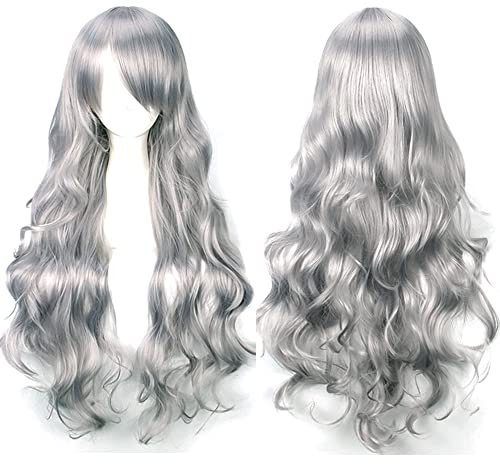 YEESHEDO Perücke Grau lange gewellt Ombre grau Perücke Frauen, lockiges synthetisches hitzebeständiges Haar, für Halloween/Party/Cosplay 32 Zoll 80 cm