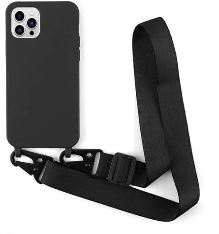 Coque Compatible avec iPhone 13 Pro Max(6.7) Silicone avec Cordon Case,Couleurs de Bonbons Cover Silicone Antichoc,Coque Protection Caméra Antichoc avec Cordon Réglable Téléphone Case.-Noir
