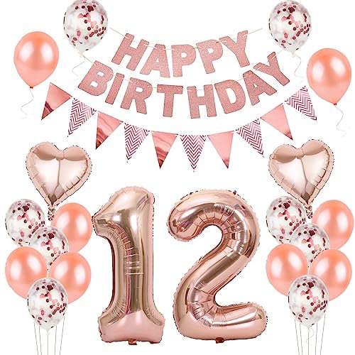 Ballons Rose Gold 12 Ans Anniversaire Fille Set, Déco RoseGold pour Fête 12 Ans