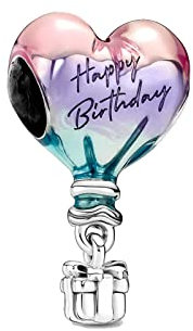 Amuefer Globo Feliz Cumpleaños Charms para Pulseras y Collares, Colgante de Plata de Ley con Circonita Cúbica, Navidad Joyería Regalos para Mujeres