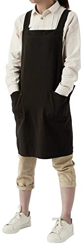 Pincy Baumwoll-Leinwand-Schürze für Damen – ohne Bindebänder, gekreuzte Rückenschürze mit Taschen, ideal für Floristen, Cafés und Küche (23-Grau)