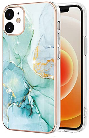 IMIRST Basic Case Compatiable with iPhone 12/12 Pro IMD Soft TPU Silicone Bumper Matte Marble Scratch-Resistant Slim Protective Phone Case Back Cover for Apple iPhone 12/12 Pro,YBI Green