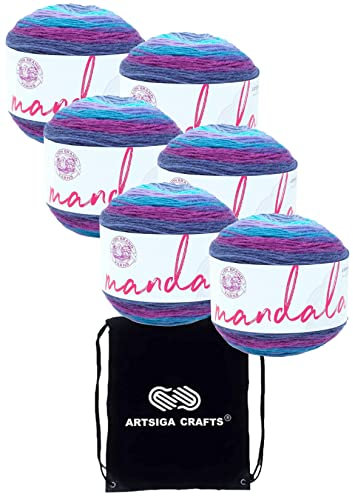 Lion Brand Mandala Hades 525-244 (6 Knäuel – gleiche Farbmenge) DK Light Worsted #3 Acrylgarn zum Häkeln und Stricken, mit Projekttasche