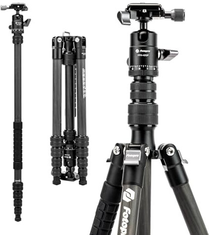 Fotopro Treppiede in fibra di carbonio da 57 pollici per fotocamera, treppiede da viaggio leggero con testa a sfera per DSLR, monopiede compatto staccabile con piastra a sgancio rapido e borsa