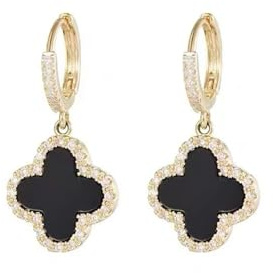 GAUEIOUR Boucles d'oreilles irlandaises en forme de feuille porte-bonheur - Aiguille en argent - Émeraude noire - Simple et porte-bonheur - Cadeau de fête irlandais - Noir - Argent sterling, Argent