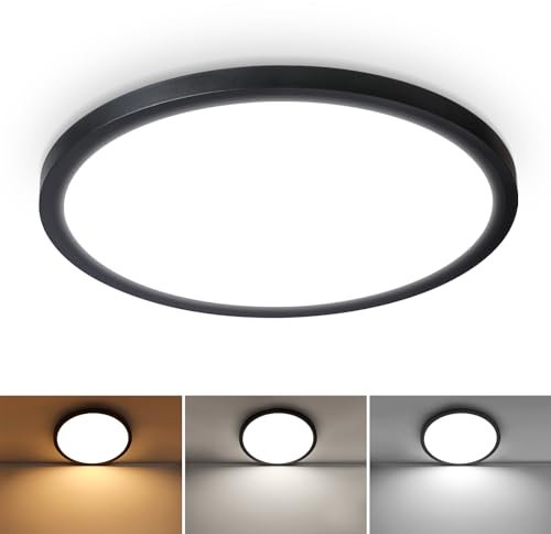 Smanu LED Ceiling Light Panel,21W 2200LM,3 Color Temperatures in One 3000k/4000k/6000k,Waterproof Modern LED Flush Mount Ceiling Lamp for Bathroom,Living Room,Dining Room,Kitchen,Office(Black)