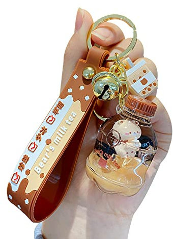 CHOOYIH Boba Schlüsselanhänger, Braunbär Schlüsselanhänger, schwimmender Milchtee-Schlüsselanhänger, PVC-Schlüsselhalter, Schlüsselanhänger für Mädchen, Frauengeschenk, Mehrzwecknutzung,