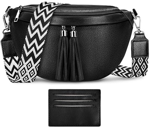 LUROON Mini Umhängetasche Damen Elegant Bauchtasche Stylisch Brusttasche Crossbody Bag Damen Breiter Gurt PU Leder Crossbody Schultertasche 26x15x9 Zentimeter