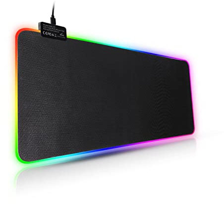 Youyijia RGB Gaming Mouse Mat 800×300×4mm Thick Extended Gaming Mouse and Keyboard Mat Pad with Non-Slip Rubber Base with 7 Light Modes Luminous LED Mouse Pad for Computer Gamer Black