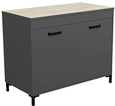 Miroytengo Módulo Inferior de Cocina Smoke Estilo Industrial en Color Gris y Roble con 2 Puertas 118 cm