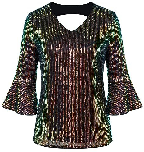 GRACE KARIN Damen Festliche blusen Pailletten top sexy top Pailletten oberteil Buntes Schwarz S
