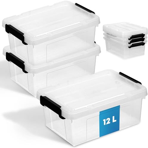 Schmacht® 3-er Set Aufbewahrungsboxen mit Deckel I BPA Frei I Mit oder Ohne Tragegriff | Aufbewahrungsbehälter mit verstärkter Bodenstruktur (Ohne Tragegriff - Transparent, 12l)