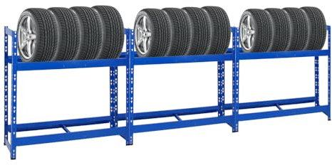 PROREGAL Mega Deal | 3X Reifenregal Tiger | HxBxT 100x110x35 cm | 150kg Fachlast | bis zu 16 Reifen | mit Ebenen | Blau