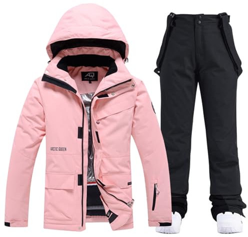 ALSOGO Damen Skijacke & Skihose Set Skianzug 2 teilig Schneeanzug Wasserdicht Warm Winterjacke mit Abnehmbare Kapuzen zum Skifahren Snowboarden Schneejacke Schneehose TY133PK Schwarz S