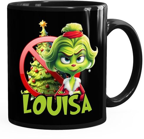 MoonWorks® Kaffee-Tasse Grinch Weihnachten Mann Frau Paar mit Namen personalisierbar Geschenk lustig Weihnachtsmuffel Grinch Lady schwarz standard