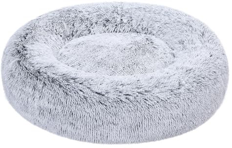 Amazon Basics Weich Haustierbett für Hund, Donut-Kissen, Kunstfell, Maschinenwaschbar, 76 cm, Grau
