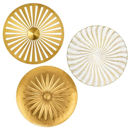3er-Set Boho Gold Wandskulpturen Runde Wanddekoration Metall Wandschmuck Dekorationen 3D Metallbilder Modernes Kunstwerk für Haus Wohnzimmer Esszimmer Schlafzimmer Küche Korridor(30cm*30cm), Typ-3