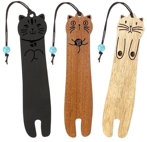 DGUSO 3 Stück Lesezeichen Katze, Lesezeichen Personalisiert, Lesezeichen, Bookmark, Lesezeichen Holz Niedliches Katzen-Lesezeichen Lesezeichen aus Holz für Buchliebhaber, Kinder