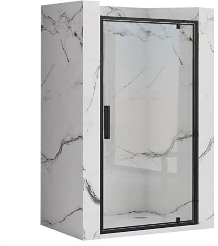 Rea RAPID SWING 90 SCHWARZ HALBOFFENE DUSCHTÜR Transparentes gehärtetes Sicherheitsglas 6 mm (Schwarz)