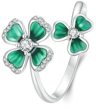 Simpatico Quadrifoglio con Dichiarazione Anello da Dito Avvolgente per Donne Ragazze in Argento Sterling 925 con Zirconi Verdi Trifoglio Impilabile Fasce Aperte Regolabili Fedi Nuziali