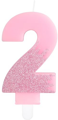Pink 2nd Birthday Candles, Pink Number 2 Candles Frozen Cake Decorations, Pink Frozen Party Candles, Glitter Pink Candle Cake Topper for Girls Boys Birthday Party Decor Wedding Anniversary Supplies