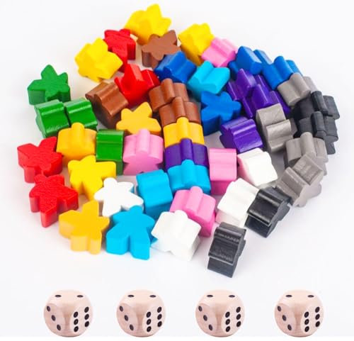Tcnzdy 48 Stück Spielfiguren für Brettspiele, 4 Stück Würfel Holz, Kleine Spielfiguren Holz Gemischte Farben Brettspiel Zubehör, Bunte Spielfiguren für frühe Bildung (12 Farben