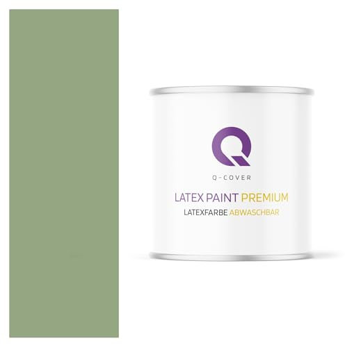 Q-COVER Latexfarbe Abwaschbar 2L (ca.14m2) Dunkel olivgrün Farbton Innenfarbe Wandfarbe Deckenfarbe Klasse 2 Mattfarbe Für Allergiker Scheuerfest Geruchlos Frei Von Voc