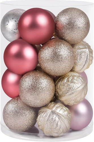 Beinhome Weihnachtskugeln 20 TLG.6cm Christbaumkugeln Weihnachtsbaumschmuck Mit Schlüsselband Bruchsicher Plastik Weihnachten Deko mit Anhänger für Party Weihnachtsdeko Rosa Silber Gold