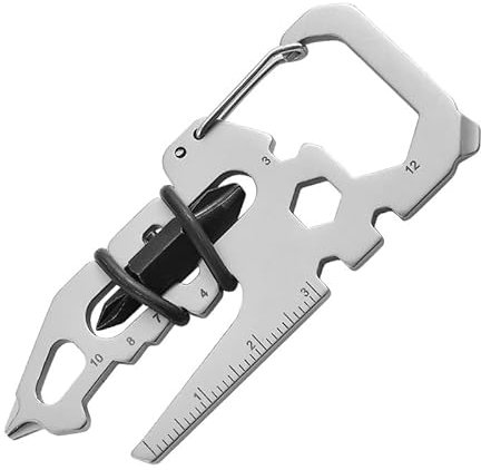 Multifunktionale 15-in-1 Edelstahl-Werkzeugkarte mit Karabiner – Kompakte und tragbare Lösung für Outdoor-Abenteuer, Heimwerkerprojekte und Alltagsreparaturen