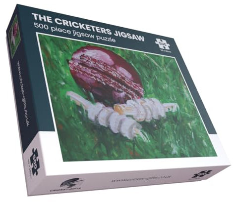 CRICKET-GIFTS - 500 Piece Jigsaw Puzzle | Cricket Ball & Bails Art by Anthony Kelly | Sustainable UK Design | Ideal for Cricket Fans | Recycled Materials | 50cm x 38cm, Cotton