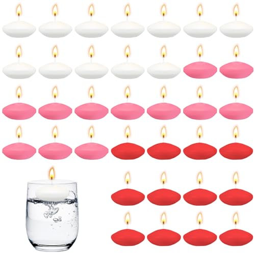 Lot de 36 bougies flottantes - 12 pièces par couleur - Bougies flottantes blanches - Convient pour mariage, dîner, piscine, décoration de fête (blanc, rose, rouge)