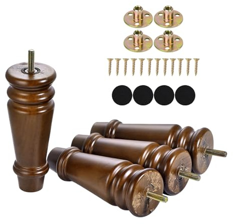 Maricome Lot de 4 pieds de meubles en bois de 15,2 cm pour chaise ottomane, armoire, commode, tournés du milieu du siècle